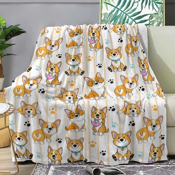 New - Corgi Patterned Lightweight Flannel Throw Blanket 50x60 inches - Picture 1 of 9